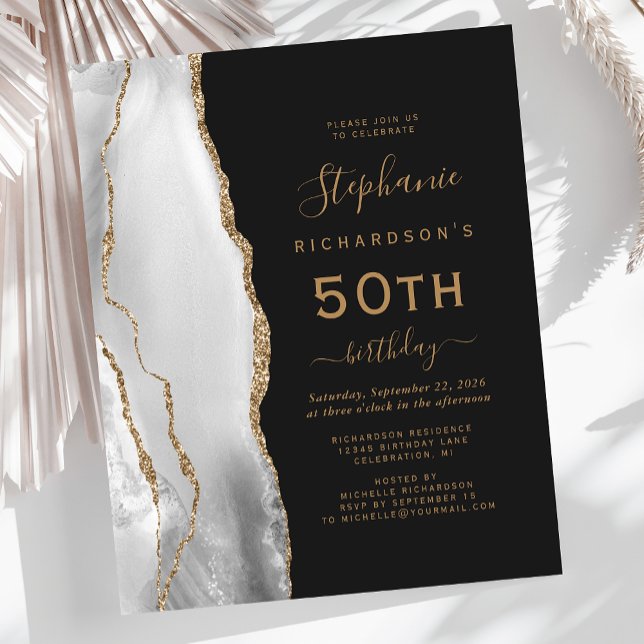 Papier Budget Gris Blanc Or Agate noir 50e anniversaire (Créateur téléchargé)