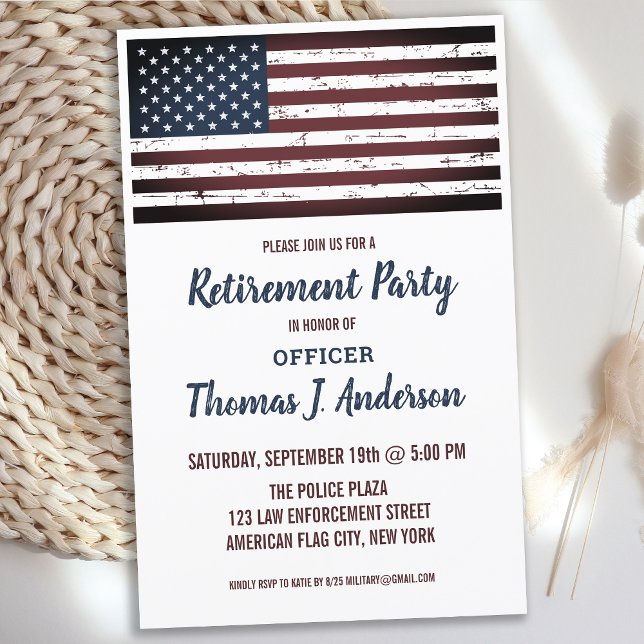 Papier Budget Grunge American Flag Police Retirement Invi (Créateur téléchargé)