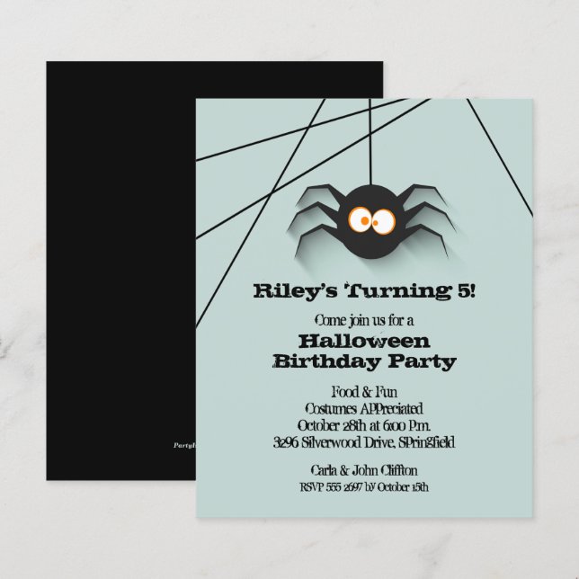 Papier Budget Halloween Black Spider Anniversaire Invitat (Devant / Derrière)