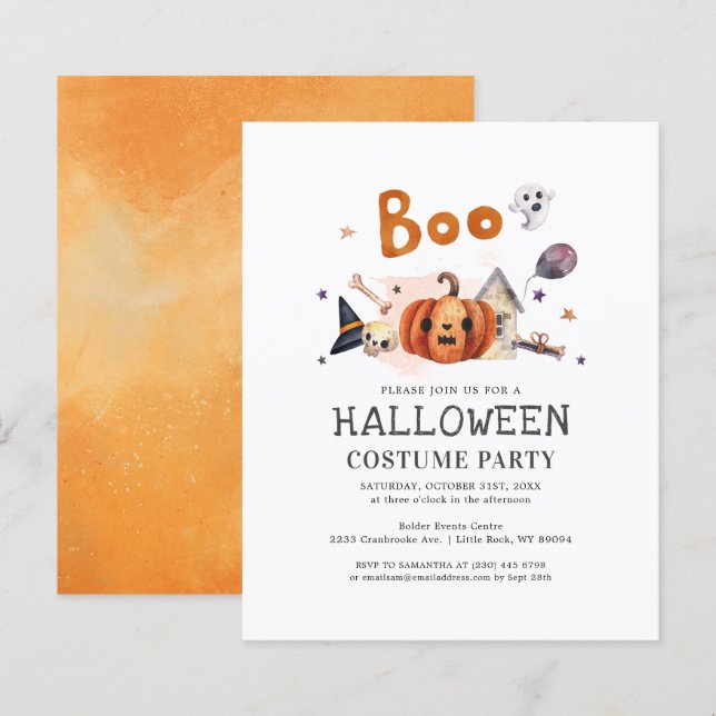 Papier Budget Halloween Citrouille Costume Fête Invitatio (Devant / Derrière)