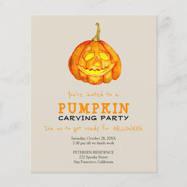 Papier Budget Halloween citrouille de sculpture invitatio (Devant)