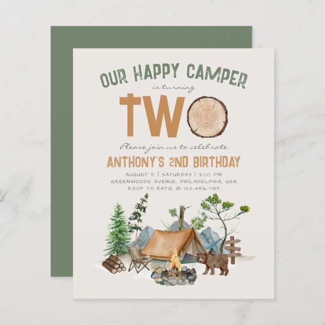 Papier Budget Happy Camper Woodland 2e anniversaire (Devant / Derrière)