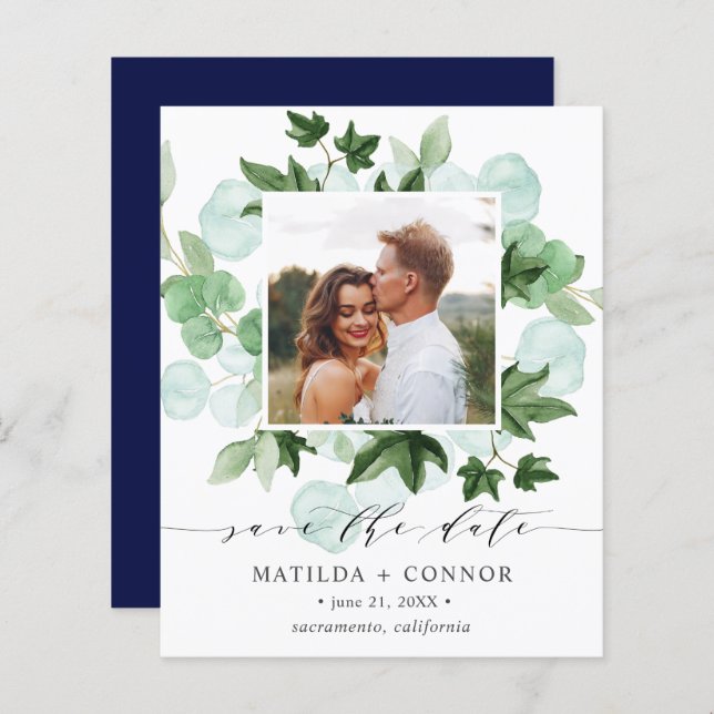 Papier BUDGET Hedera | mariage photo Green Ivy Navy (Devant / Derrière)