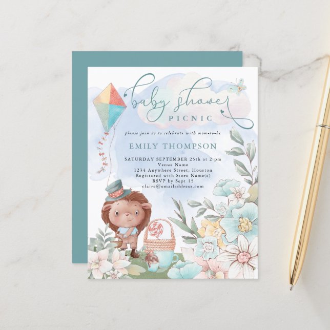Papier Budget Hedgehog Boy Baby shower Invitation de piqu (Devant/Arrière en situation)