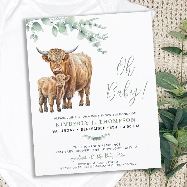 Papier Budget Highland Cow Boho Baby shower de la végétat (Créateur téléchargé)