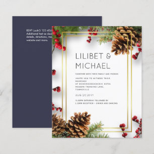 Papier BUDGET Hiver Baies rouges Pine Cônes Mariage