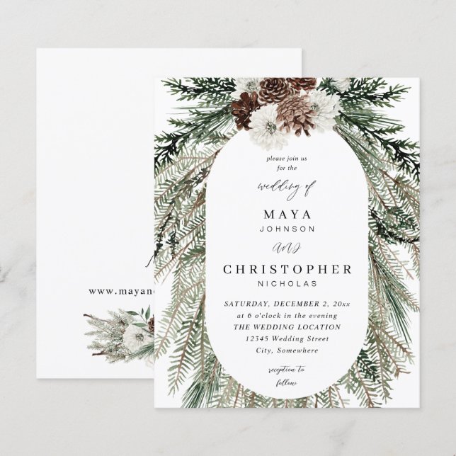 Papier Budget Hiver Blanc Floral & Pin 2 Mariage (Devant / Derrière)