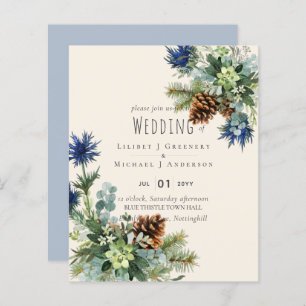 Papier BUDGET Hiver Bleu Chardon Mariage Eucalyptus