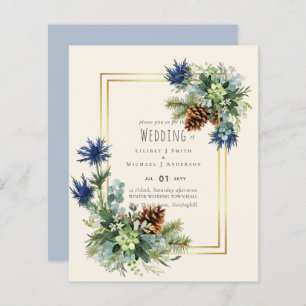 Papier BUDGET Hiver Bleu Chardon Mariage Invite