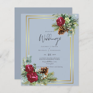 Papier BUDGET Hiver Bleu Chardon Mariage Invite