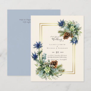 Papier BUDGET Hiver Bleu Chardon Mariage Invite