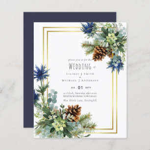 Papier BUDGET Hiver Bleu Chardon Mariage Invite