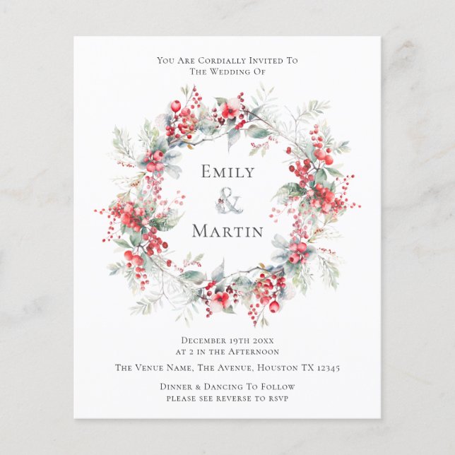 Papier Budget Hiver Foliage Berries Mariage de couronne (Devant)