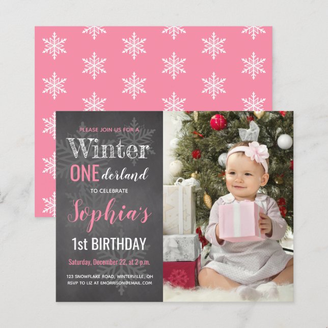 Papier Budget Hiver Onederland 1er Anniversaire Invitatio (Devant / Derrière)