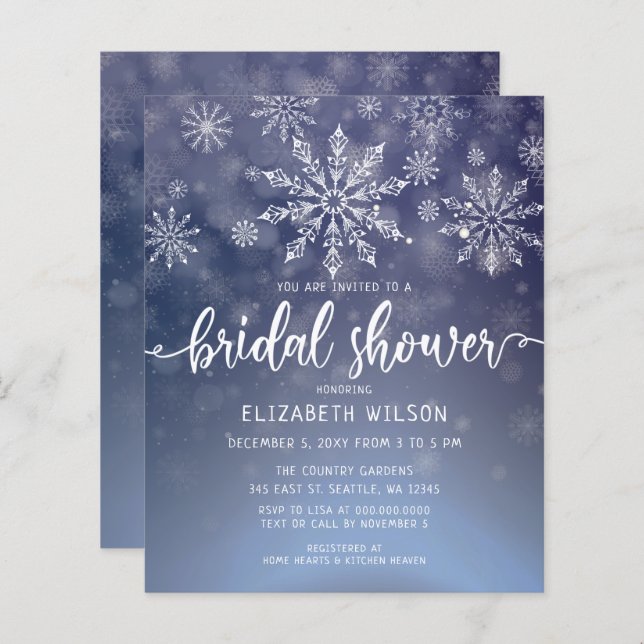 Papier Budget hiver Snowflakes Invitation de la douche nu (Devant / Derrière)