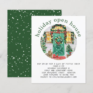 Papier Budget Holiday Open House Party Invitation vert