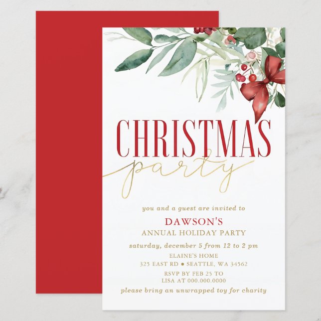 Papier Budget Holly Botanical Corporate Christmas Party  (Devant / Derrière)