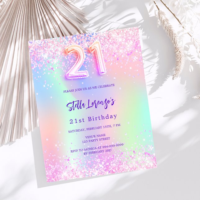 Papier Budget holographique rose violet 21e anniversaire (Créateur téléchargé)