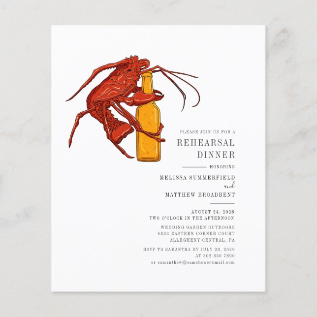 Papier Budget Homard Fruits de mer Répétition Dîner Invit (Devant)