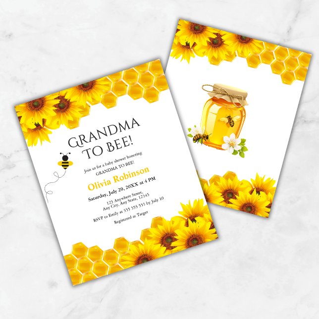 Papier Budget Honeypeb grand-mère à être Invitation Baby  (Budget Yellow Floral Honeycomb Grandma to Bee Baby Shower Invitation )