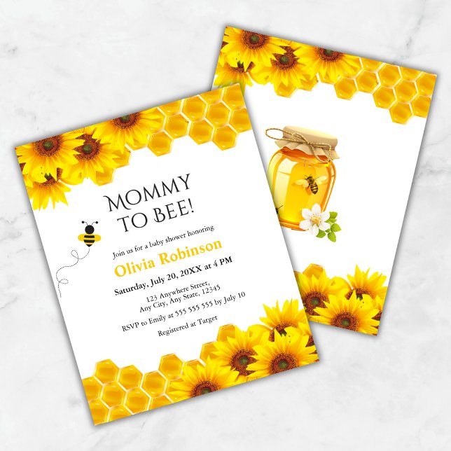 Papier Budget Honeypeb Maman to Bee Baby shower Invitatio (Budget Yellow Floral Honeycomb Mommy to Bee Baby Shower Invitation )