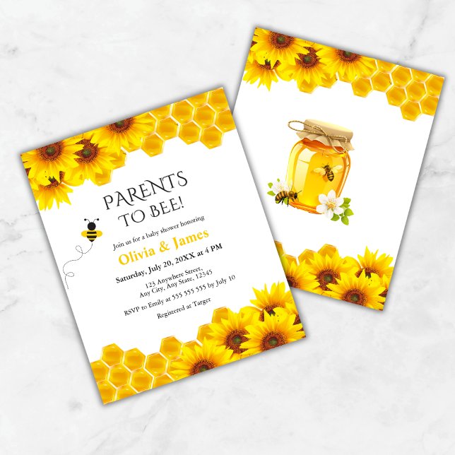 Papier Budget Honeypeb Parents to Bee Baby shower Invitat (Budget Yellow Floral Honeycomb Parents to Bee Baby Shower Invitation )