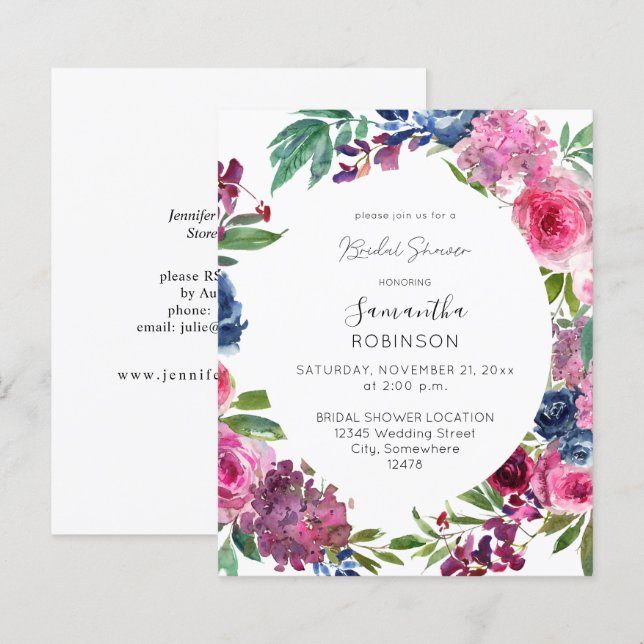 Papier Budget Hot rose et bleu marine Fête des mariées fl (Devant / Derrière)