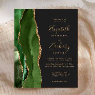 Papier Budget Hunter Green Gold Agate Dark Wedk Invitatio