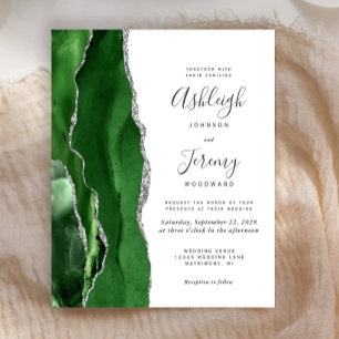 Papier Budget Hunter Green Silver Agate Mariage Invitatio