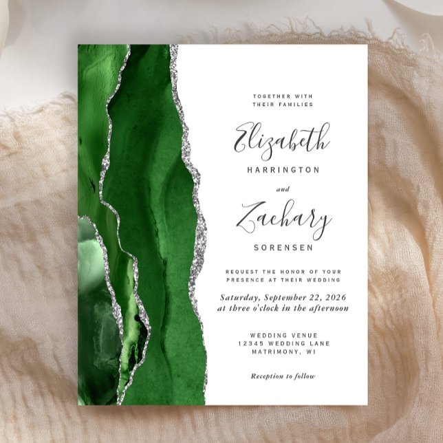 Papier Budget Hunter Green Silver Agate Mariage Invitatio (Créateur téléchargé)