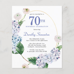 Papier Budget Hydrangea Rose 70e anniversaire Invitation