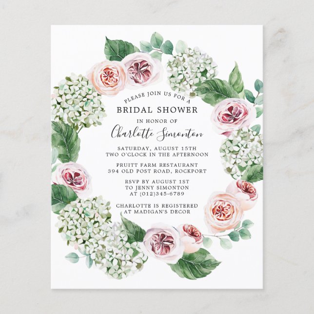 Papier Budget Hydrangea Rose de douche nuptiale Invitatio (Devant)