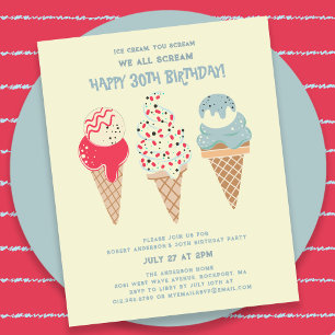Papier Budget Ice Cream Cone 30e anniversaire Invitation