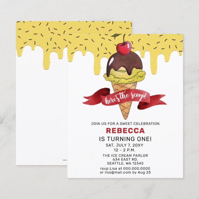 Papier Budget Ice crème fête invitation Anniversaire (Devant / Derrière)