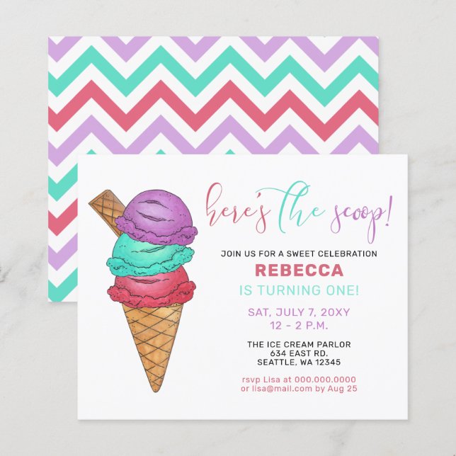 Papier Budget Ice crème fête invitation Anniversaire (Devant / Derrière)