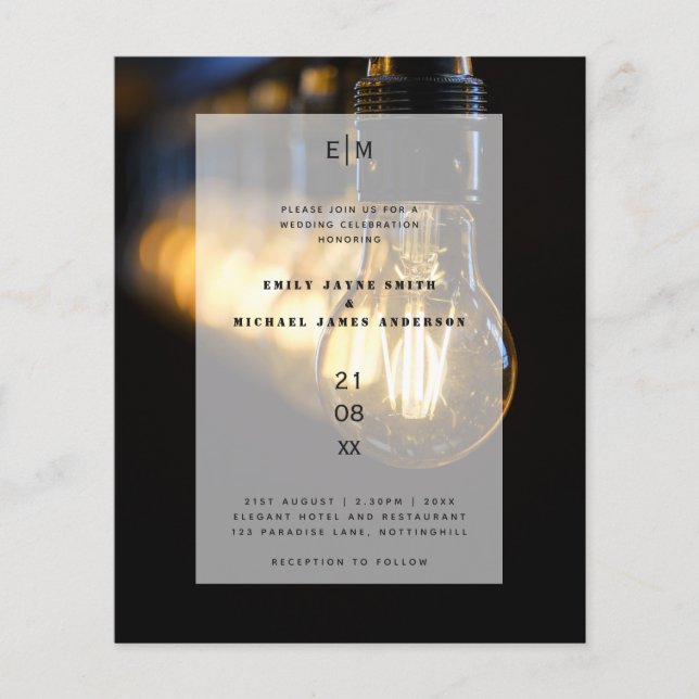 Papier Budget Industrial Edison lumières Mariage entrepôt (Devant)