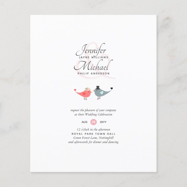 Papier Budget Inséparables Moderne Mariage Corail Invite (Devant)
