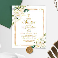 Budget Invitación de Rosas Blancas para Bautizo