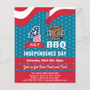 Papier BUDGET Invitation BBQ Bleu Blanc Rouge du 4 JUILLE