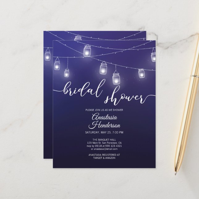 Papier Budget - Invitation de Fête de Mariage. Invitation (Devant/Arrière en situation)
