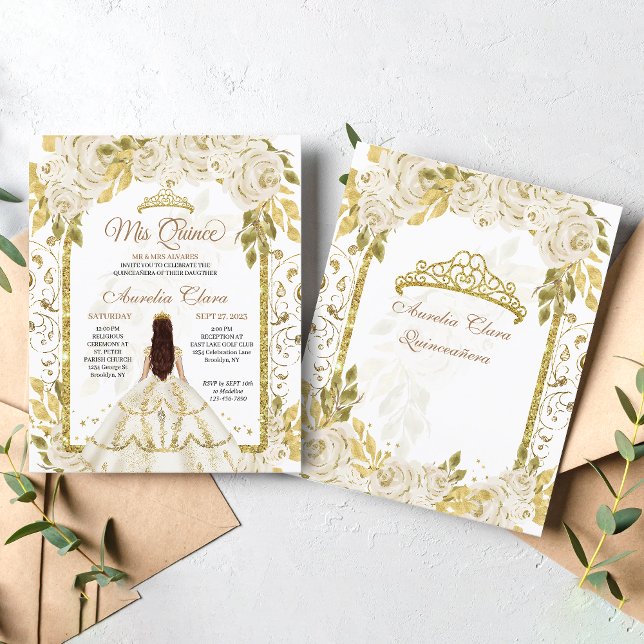 Papier Budget ivoire Floral Princesse Or Arc Quinceanera (Créateur téléchargé)