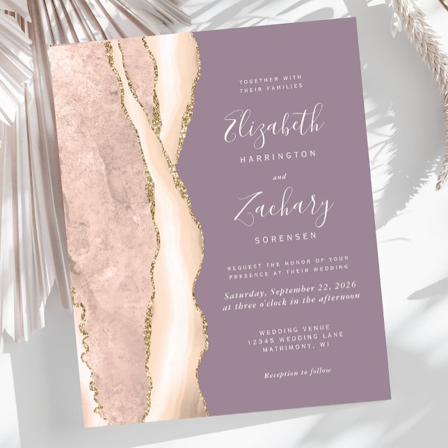 Papier Budget ivoire or Agate Mauve Mariage Invitation (Créateur téléchargé)