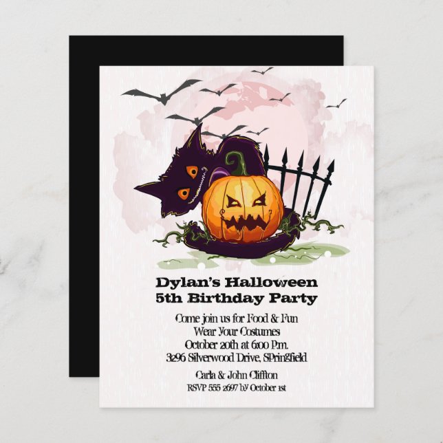 Papier Budget Jack o' Lantern Halloween Invitations d'ann (Devant / Derrière)
