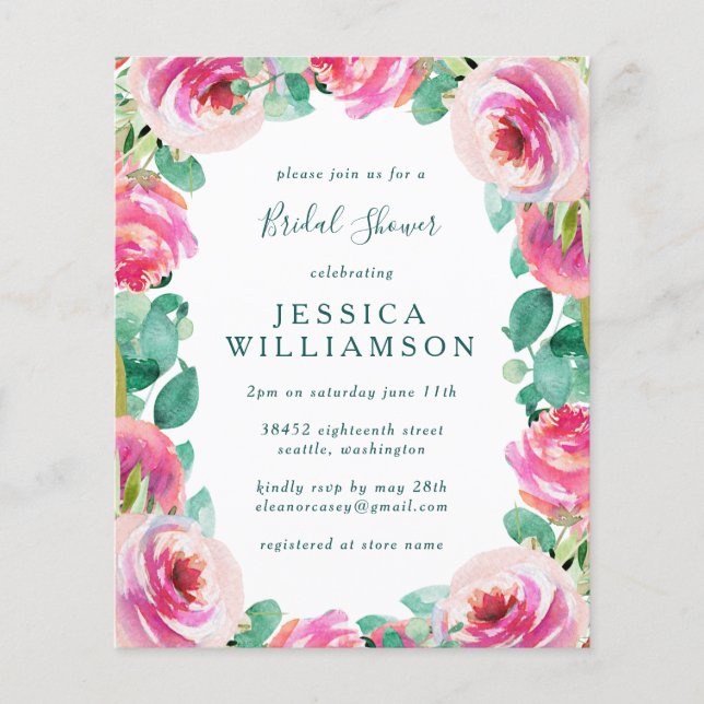 Papier Budget Jardin rose Rose Fête des mariées florale (Devant)
