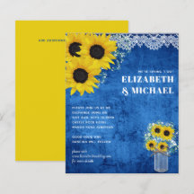 BUDGET Jaune Bleu Tournesols Mariage Invitation