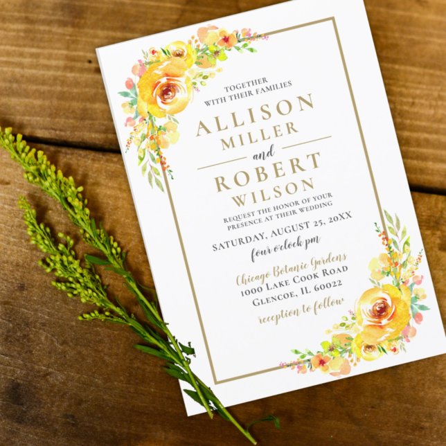 Papier Budget Jaune Floral Russe Faire-part de mariage (Créateur téléchargé)