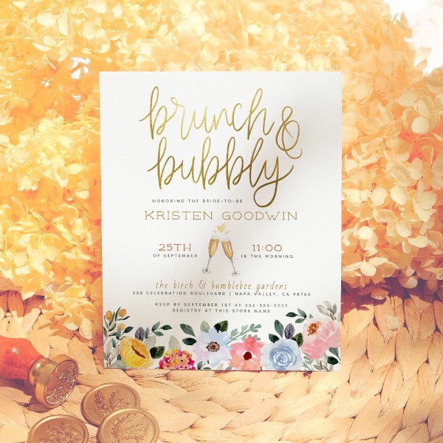 Papier Budget Jaune Rose & Bleu Floral Brunch & Bubbly (Créateur téléchargé)