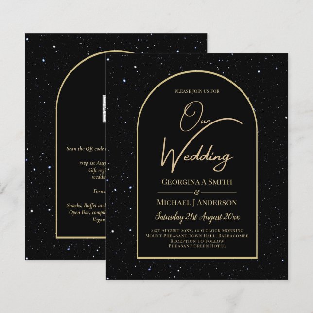 Papier BUDGET Jet BLACK OR étoile Nuit étoilée INVITE (Devant / Derrière)