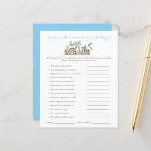 Papier Budget Jeu Devinez Qui Maman Papa Baby shower Bleu