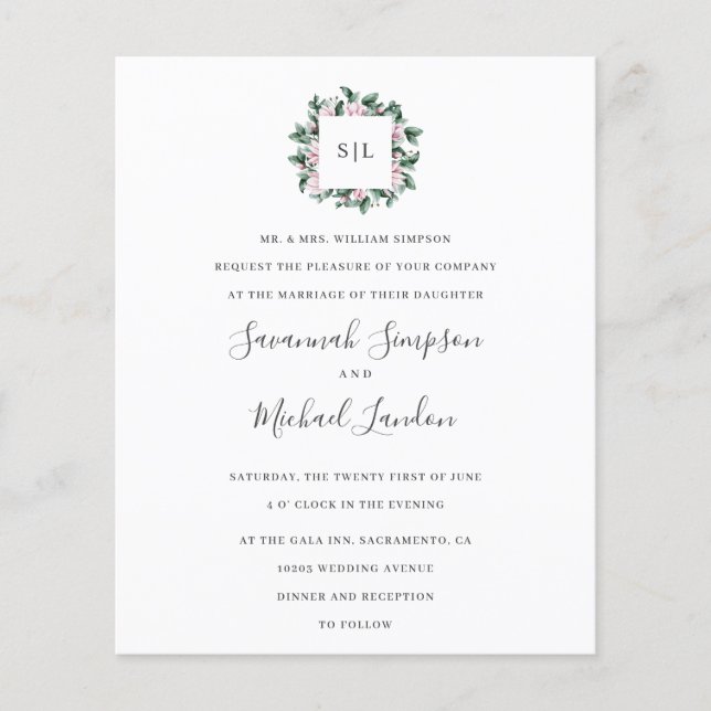 Papier BUDGET Joli Magnolia Eucalyptus mariage monogramme (Devant)